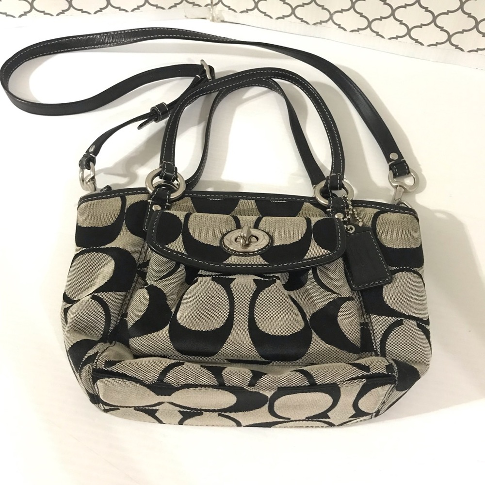 Vintage Y2K Coach Signature Canvas Shoulder Bag – Black & Grey – EUC